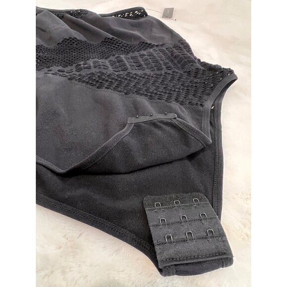New Hauty Size O/S One-Shoulder Openwork Knit Seamless Teddy Bodysuits Black - Picture 3 of 6